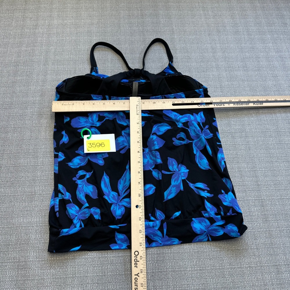 Lands End Tankini Top 8DDD Black Blue Floral Swim Top Built-In Bra Swimsuit‎ - Picture 6 of 9